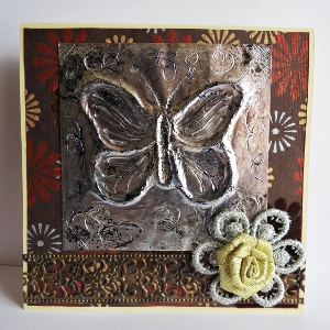 Mock Pewter Floral Butterfly Card